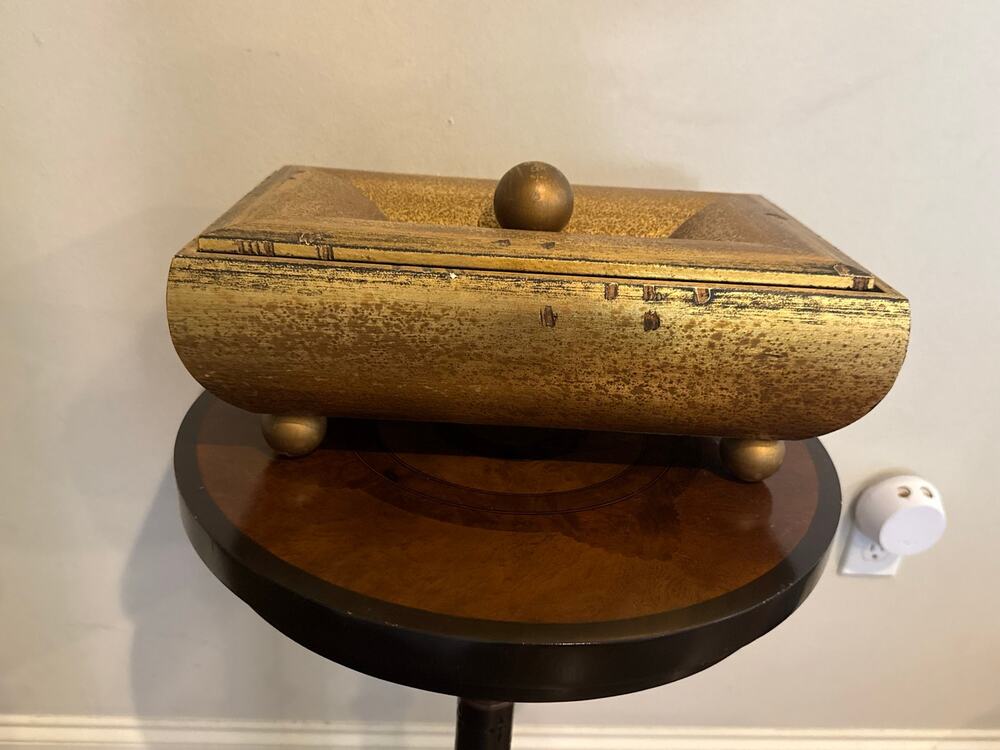 Vintage Gilt Gold Wooden Trinket Box Footed Jewelry Keepsake Box Velvet Lined